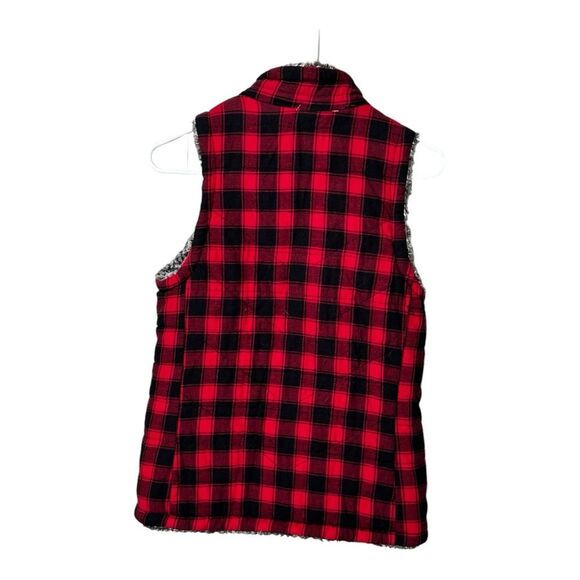 Maurice’s red black reversible plaid grey sherpa vest size small - Picture 7 of 7